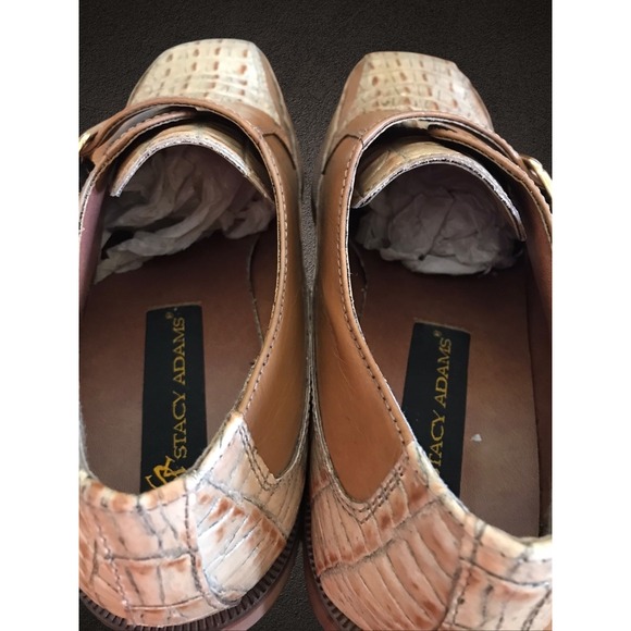 Stacy Adams Shoes Mens Size 9M Brown and Tan Monk Strap Croc Print Leather Dress - Picture 6 of 10